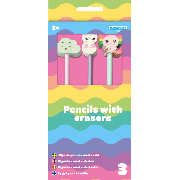 Pennor med sudd 3-pack