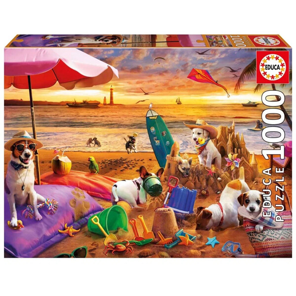 Educa Pussel 1000 Bitar Dogs Playing At The Beach