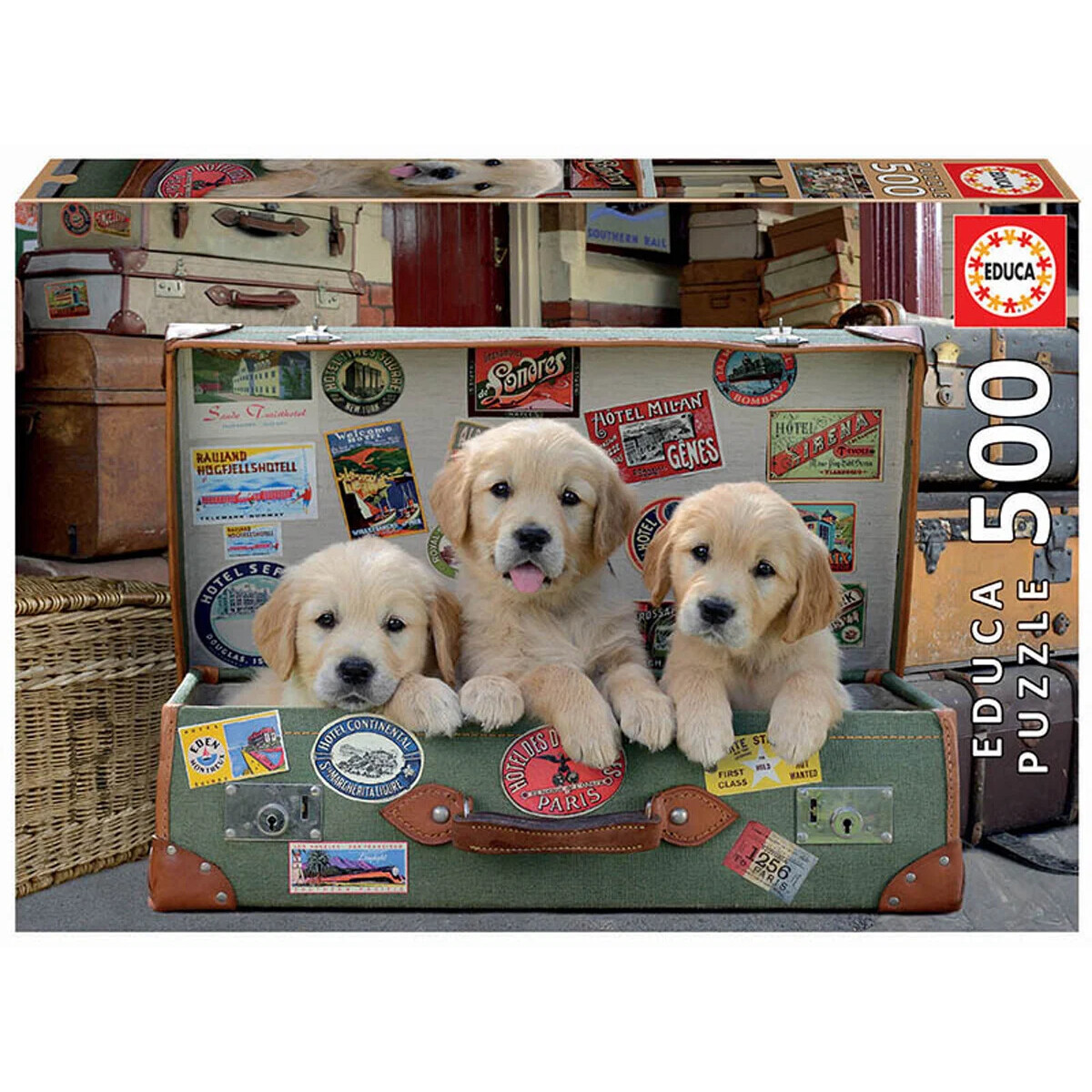 Educa Pussel 500 Bitar Puppies in the Luggage