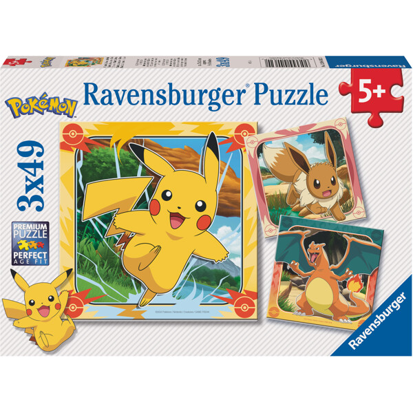 Pussel 3 x 49 Bitar Pikachu, Charizard & Eevee!