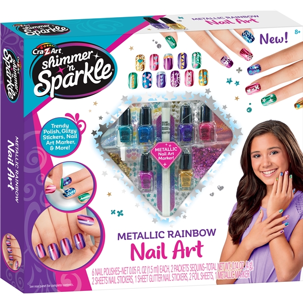 Shimmer n' Sparkle Metallic Rainbow Nail Art