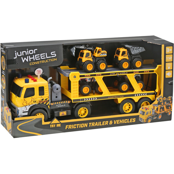 Junior Wheels Friction Trailer W. 4 Vehicles 1:12